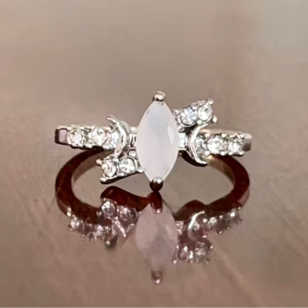 New Sterling Silver Handmade Moonstone White Sapphire Celestial Moon Star Ring - Picture 4 of 16